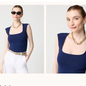 NWT J Crew Cap-sleeve stretch cotton-blend squareneck tank top Size Large